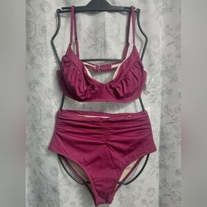 Cupshe-Women’s High-Waist Underwire Bikini Set in Plum